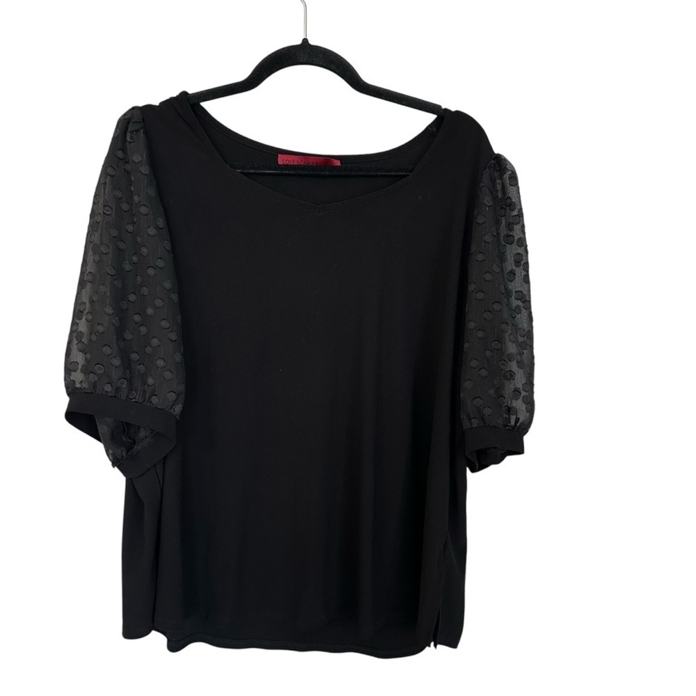 Love Scarlett Womens Black Short Fashion Dot Sleeve Scoop Neck Blouse Sz 2XL GUC